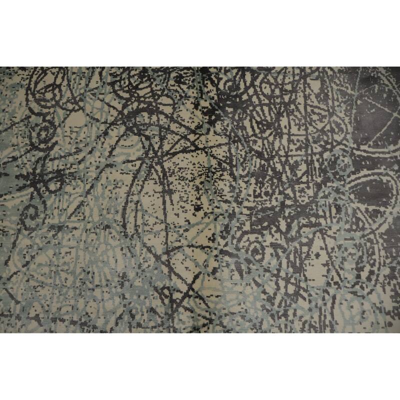 Hand Knotted Oriental Viscose Silk Carpet Modern Contemporary Greys & Charcoal Contemporary Area Rug - 9' 3'' X 6' 3''