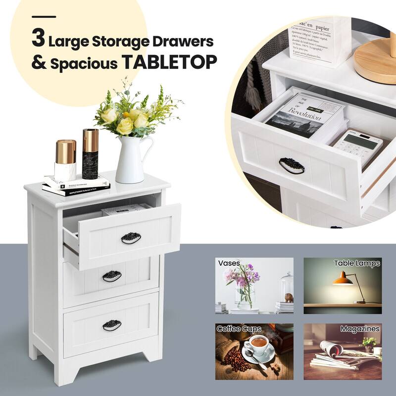 Gymax 2 PCS 3 Drawers Nightstand End Table Bedroom Storage Wood Side