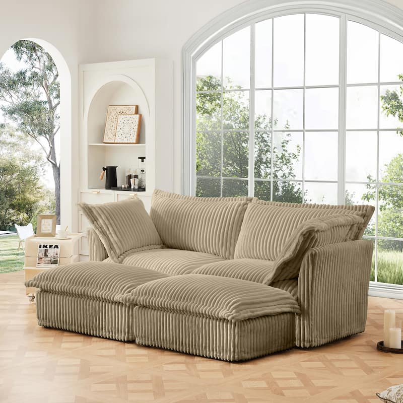 Modular Sectional Sofa Modern Convertible Loveseat Couch, 83.4 Inch 2-Seater Sofas Corduroy Sofas Set with Movable Ottoman