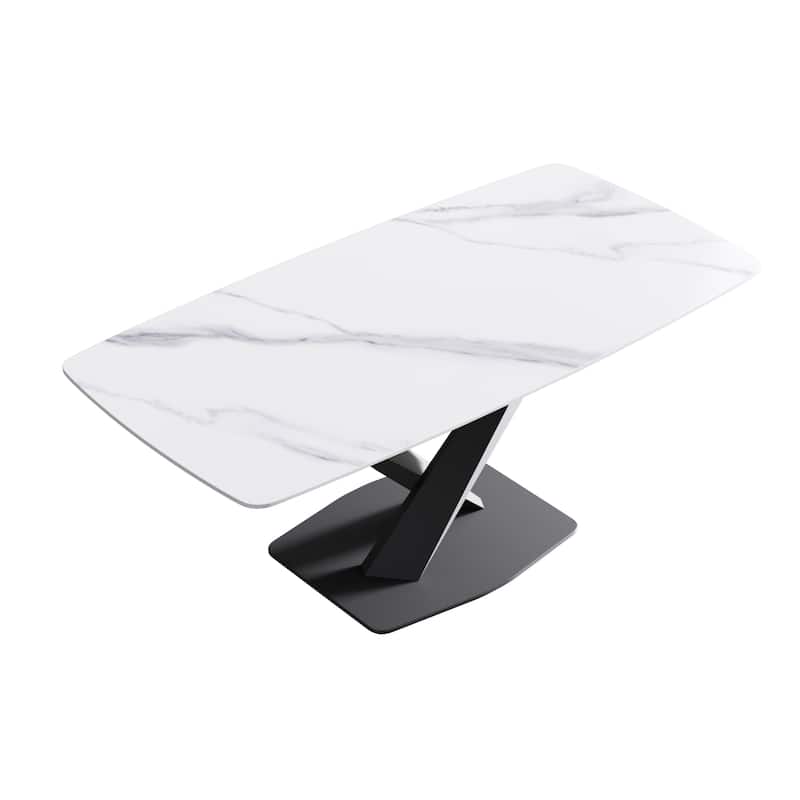 71" Modern Dining Table with Slate Stone Top and Metal Legs, Marble Dining Table