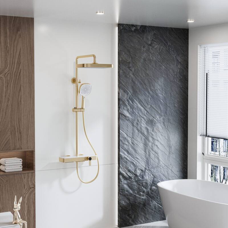 Modland Wall Mount 3-Function Shower System with Waterfall Tub Spout Adjustable Slide Bar,Handheld Shower