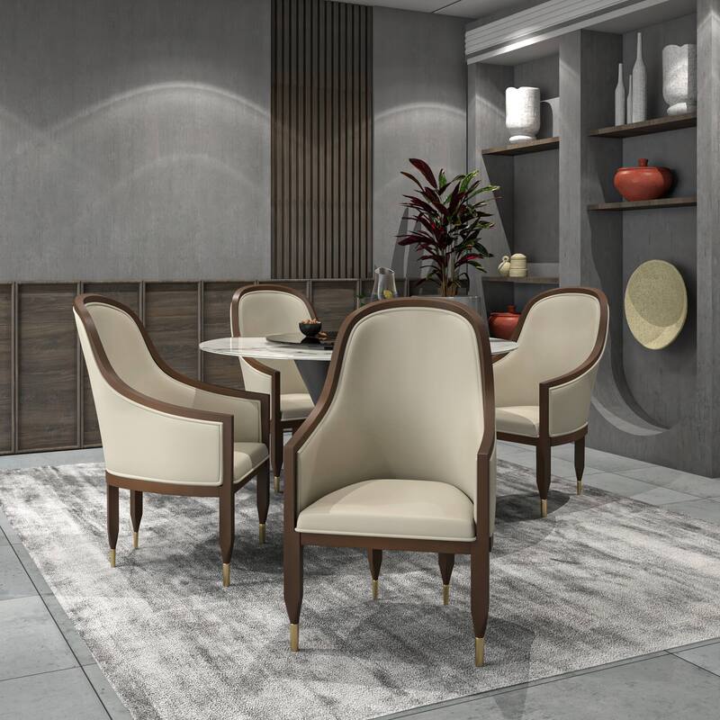 Belle Upholstered Leather Dining Chair Rubberwood Legs with Gold Caps Set of 2