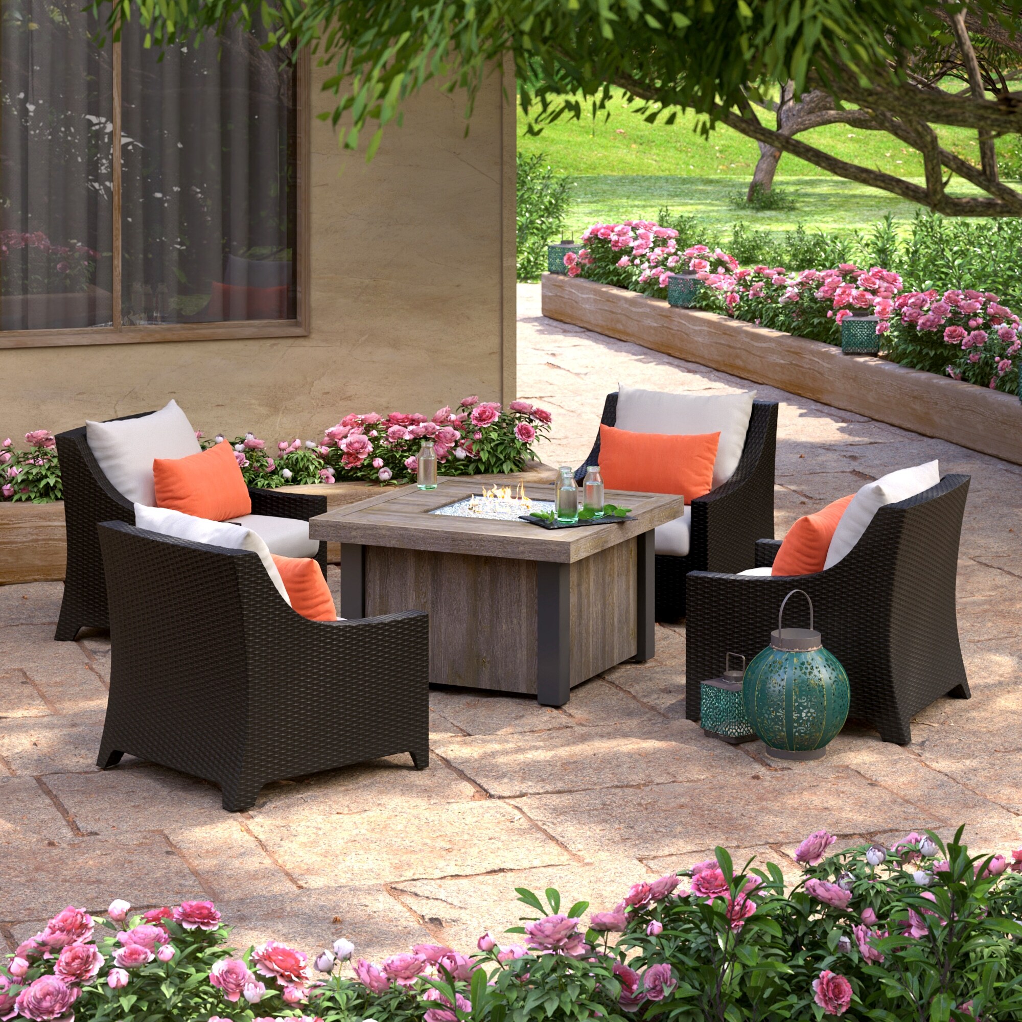 Deco 5 Piece Sunbrella Outdoor Patio Fire Chat Set Bed Bath Beyond 10409824