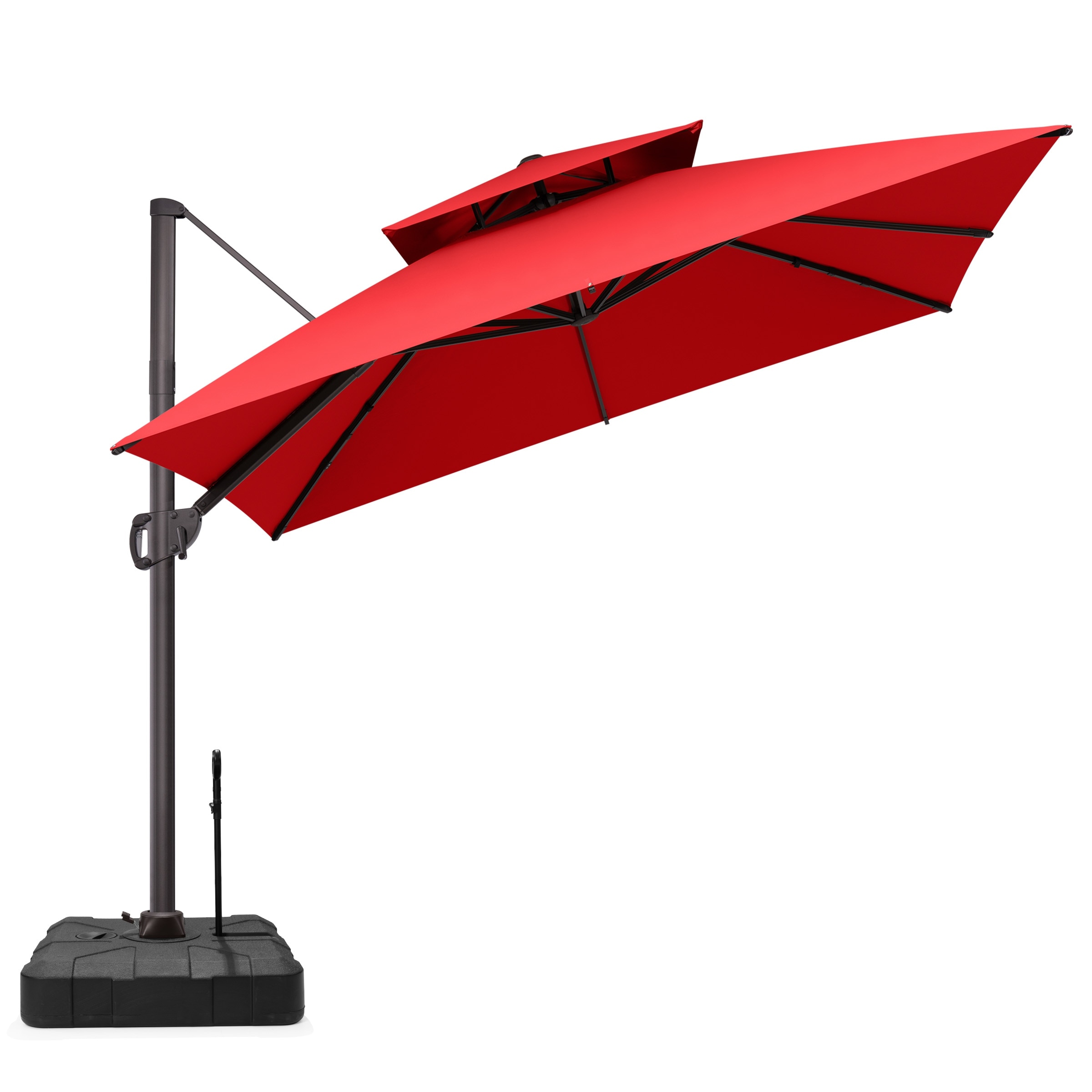 VredHom Double Top 10x10 FT Square Patio Cantilever Umbrella with Rod Wheel Base