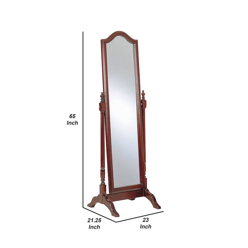 Standing Cheval Mirror with Wooden Frame Turned Posts, Brown