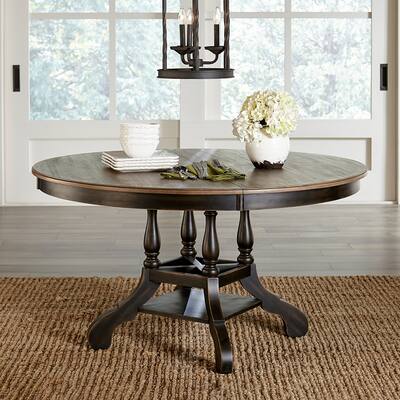 Hillsdale Furniture Pine Island II Wood Dining Table, Aged Rubbed Black with Distressed Aged Pine Top