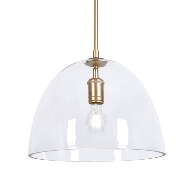 Modern Gold 1-Light Bell Pendant Light for Kitchen Island with Clear Glass Shade - 13.7" W x 10.6" H