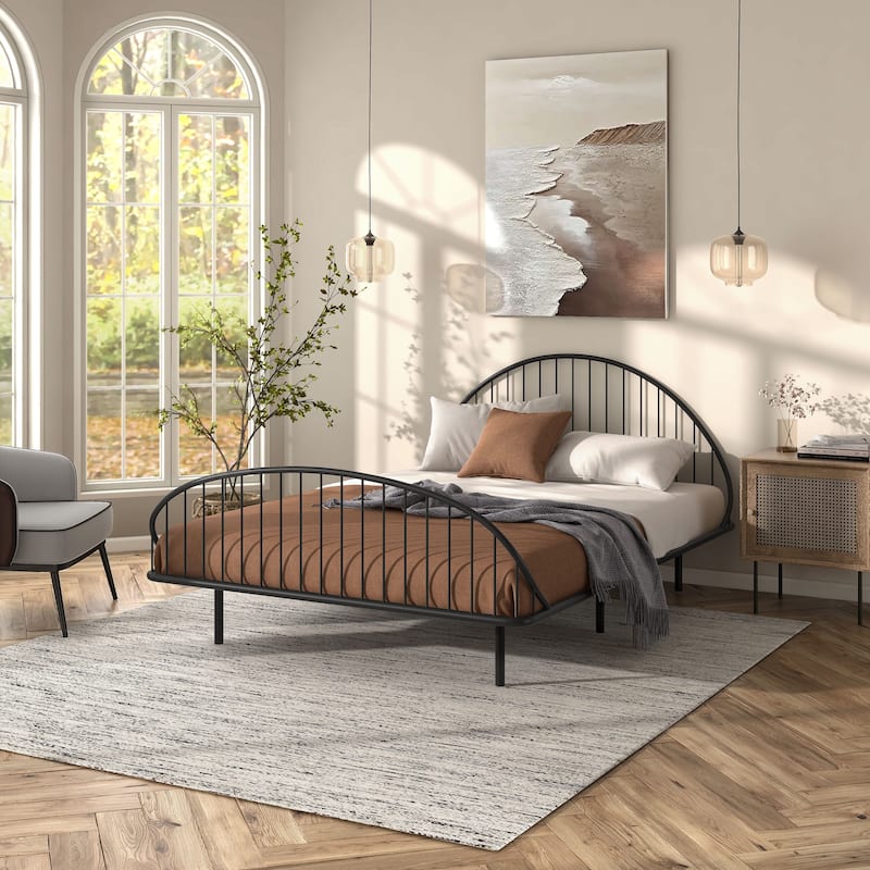 Furniture of America Duke Curved Metal Powder Coated Bed Frame, Box Spring Needed