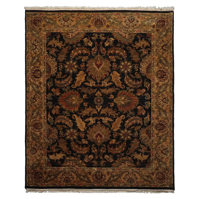 7'11''x10 Hand Knotted Wool Charcoal Agra Traditional Plush Pile Rug - 7' 11'' x 10' - 7' 11'' x 10'