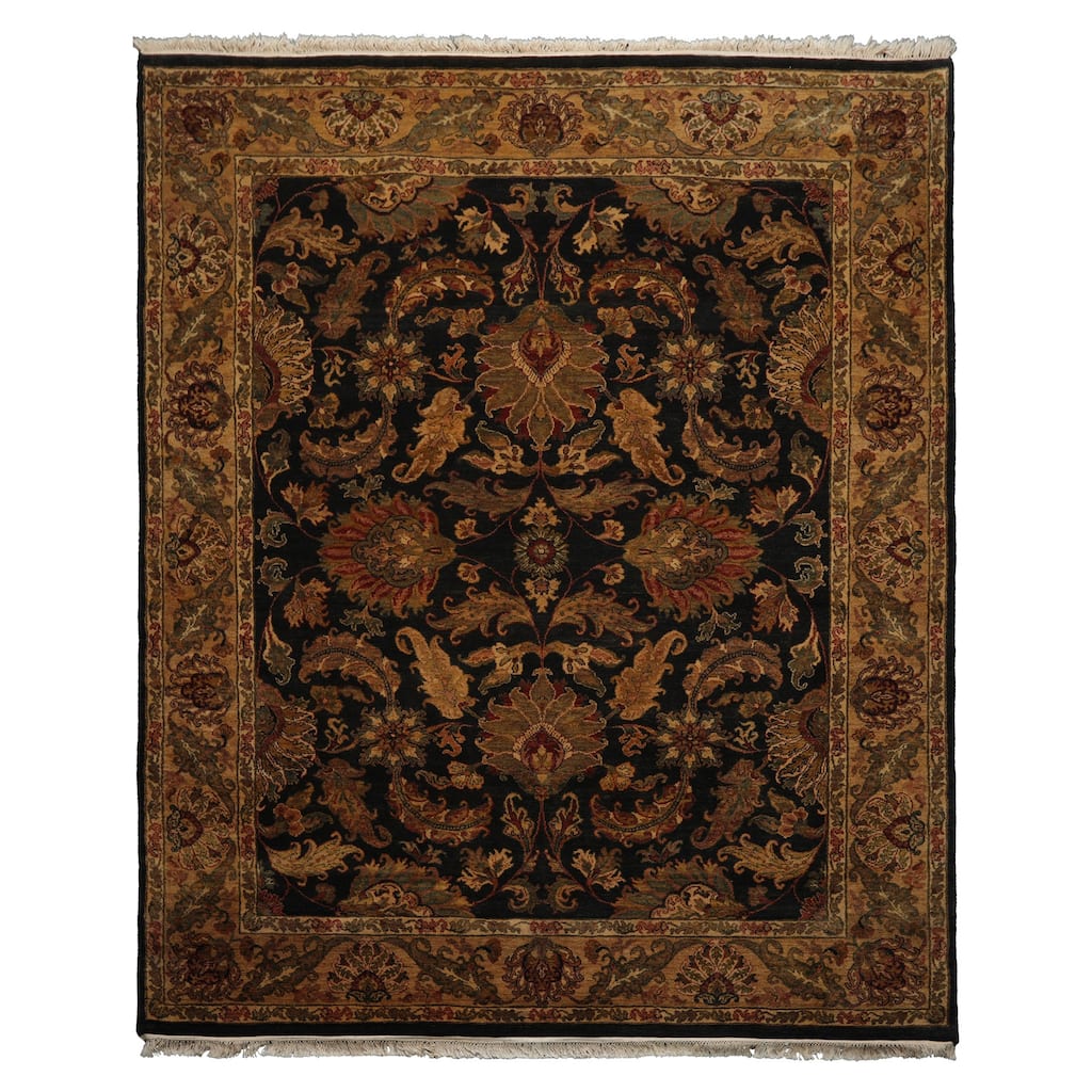 7'11''x10 Hand Knotted Wool Charcoal Agra Traditional Plush Pile Rug - 7' 11'' x 10'