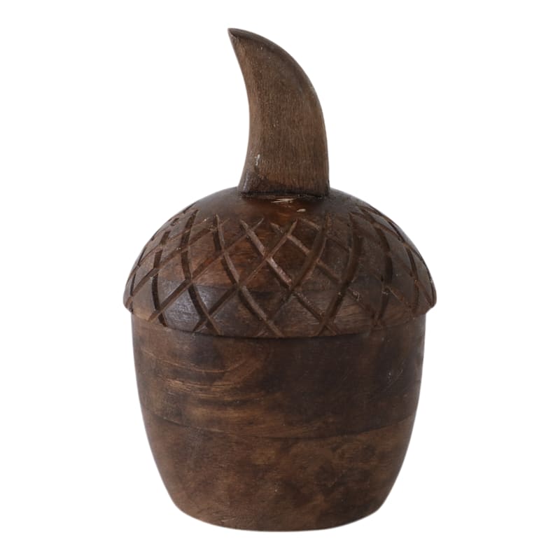 Handcrafted Wooden Acorn Soy Wax Candle Carved Wood Jar with Lid - 4" x 4" x 6" - Brown - 4" x 4" x 6"