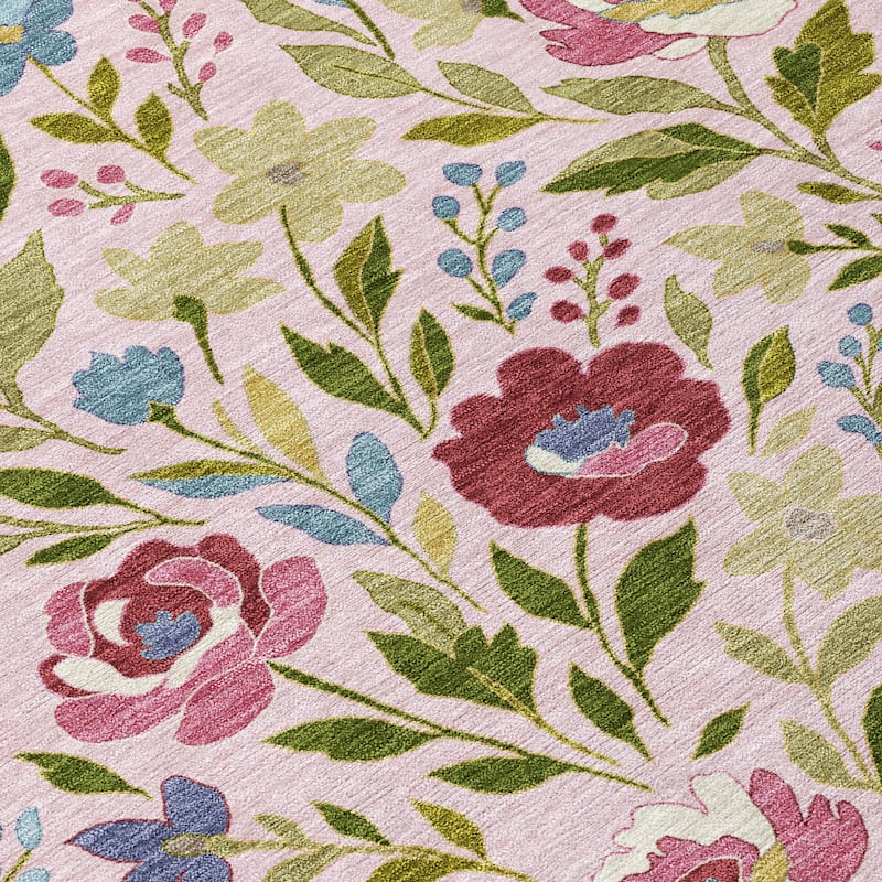 Machine Washable Indoor/ Outdoor Floral Garden Chantille Rug