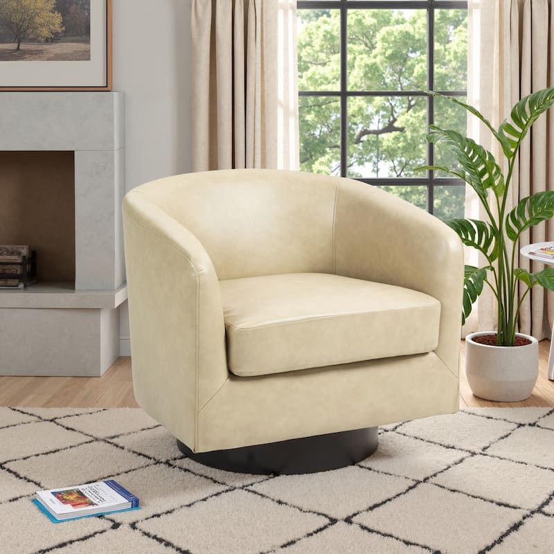 Round Barrel Armchair 360-Degree Swivel Accent Chairs - 31.1" x 29.15"x 29.15" - Cream(PU)