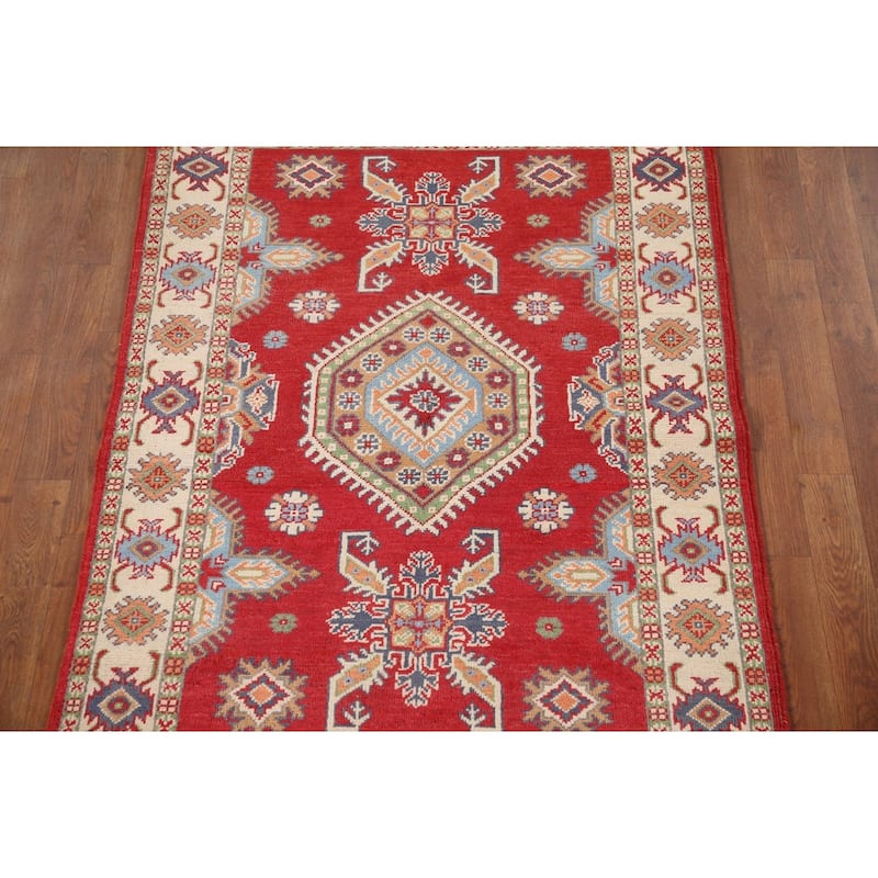 Red Kazak Oriental Accent Rug Hand-Knotted Wool Carpet - 3'4"x 4'10"