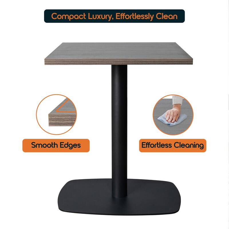 Vail 24 in. Square MDF Tabletop Dining Table with Black Stainless Steel Base Accent for Cafés, Dining Rooms, Patios, Kitchen