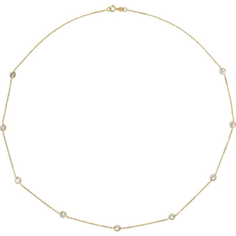 Curata 14k Yellow Gold 18 Inch CZ Cubic Zirconia Simulated Diamond Station Necklace