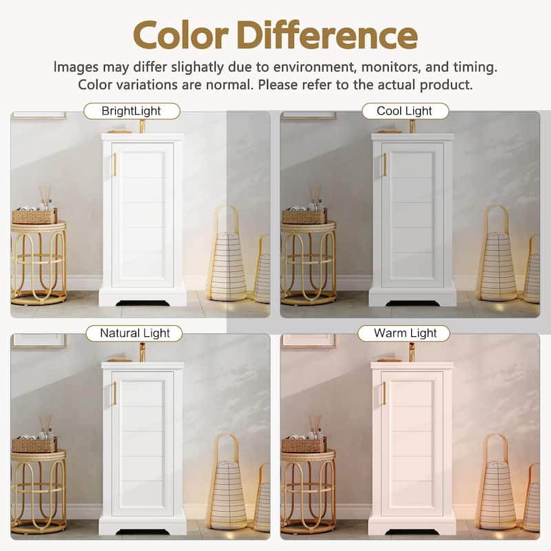 16'' Freestanding Bathroom Vanity with Single White Integrated Ceramic Sink - 16.5'' x 16.5'' x 34''