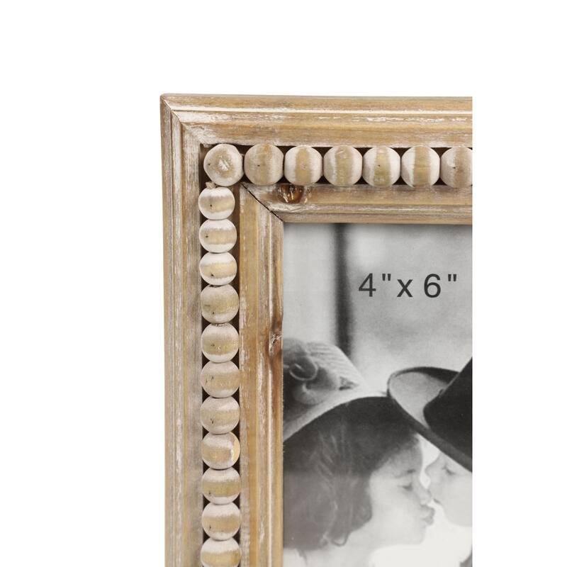 Wood Beaded 3 Slot Photo Frame - Brown - Roche River Decor