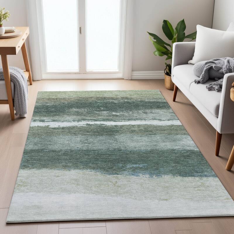 Machine Washable Indoor/Outdoor Watercolor Ombre Chantille Rug