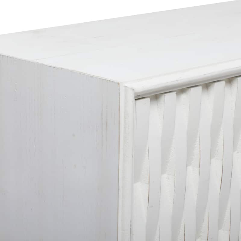 Wooden Geometric Dimensional Textured 3 Door Cabinet with Gold Metal Accents - White - Roche River Decor - 16"W x 47"L x 32"H