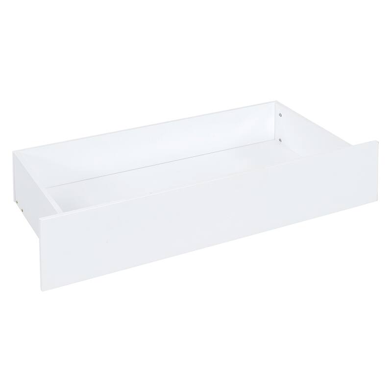 Full Size Wood Daybed with Fence Guardrails and 2 Drawers, Convertible to Floor Bed & Daybed, White