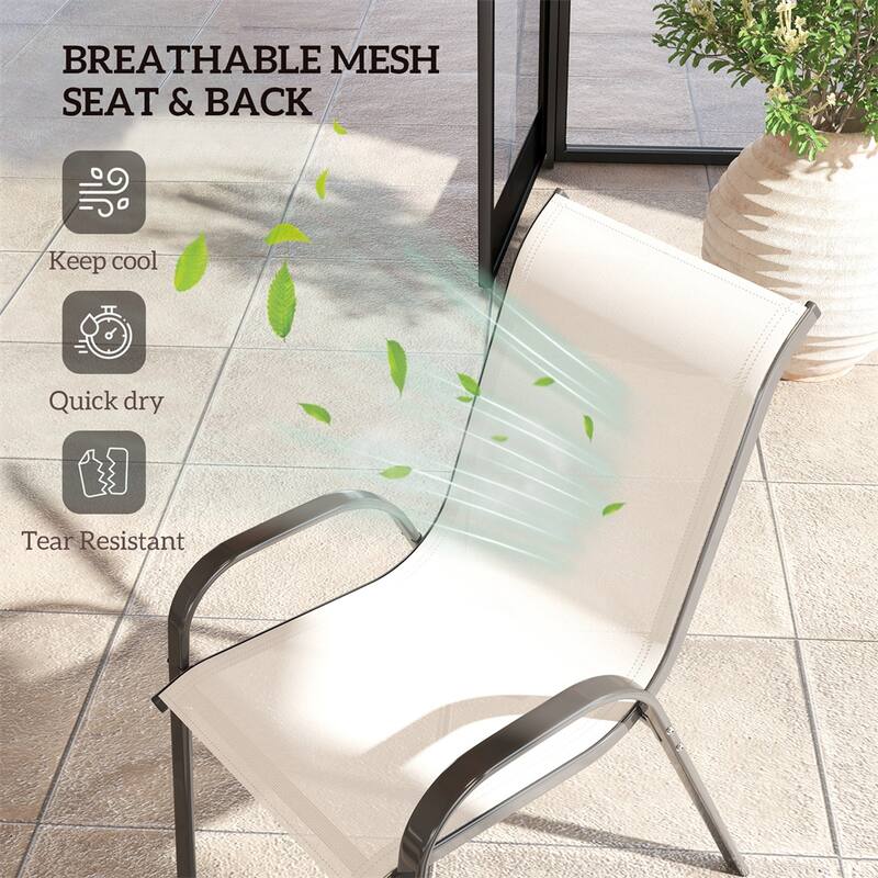 Black Steel Outdoor Dining Chairs Set of 4 with Mesh and Stackable Design - 21.3" W x 28" D x 36.6" H