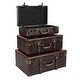 preview thumbnail 3 of 17, Brown Leather Vintage Trunk (Set of 3) - S/3 18", 21", 23"W