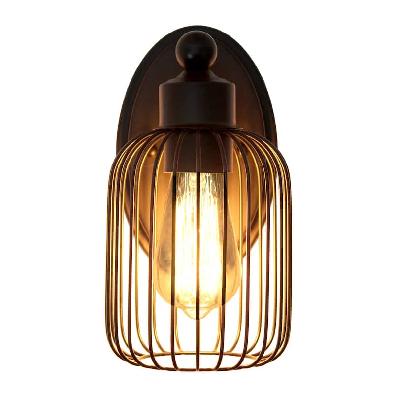 Industrial Cage Wall Sconce - Black Uplight Downlight - Vanity, Entryway, Hallway Lighting Fixture - 10.5