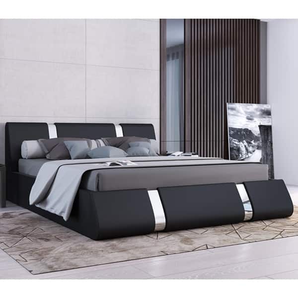 Rio Modern Upholstered Low Profile Platform Bed With Storage Overstock 31932344 White Black King