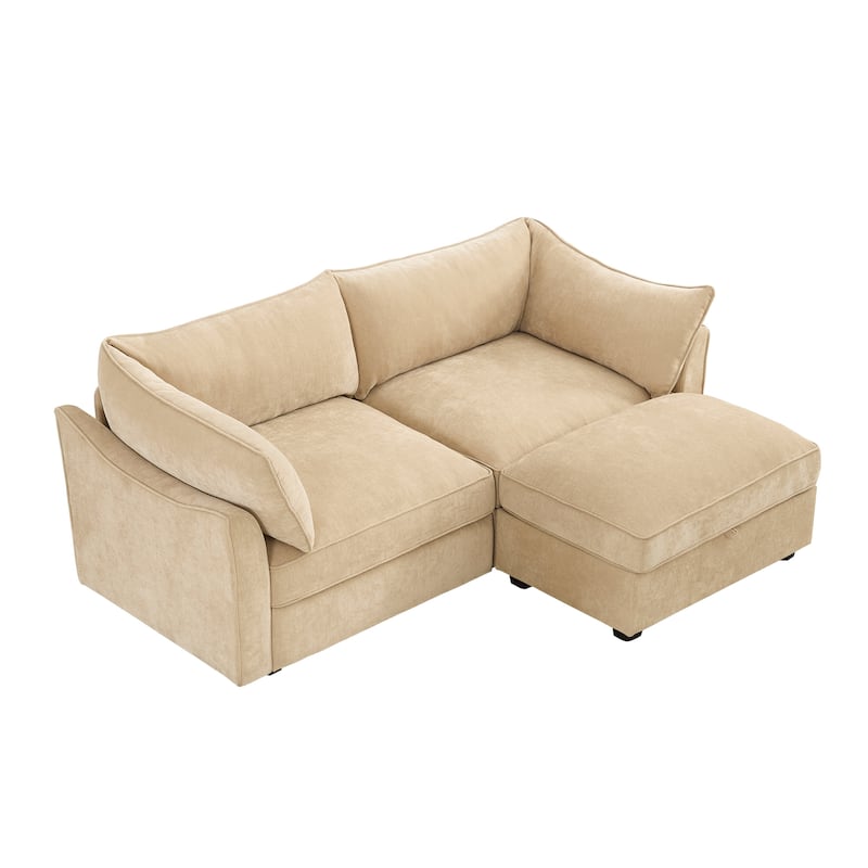 2-Seater Loveseat with 1 Movable Ottoman & Pull out Storage Drawer Under Seat