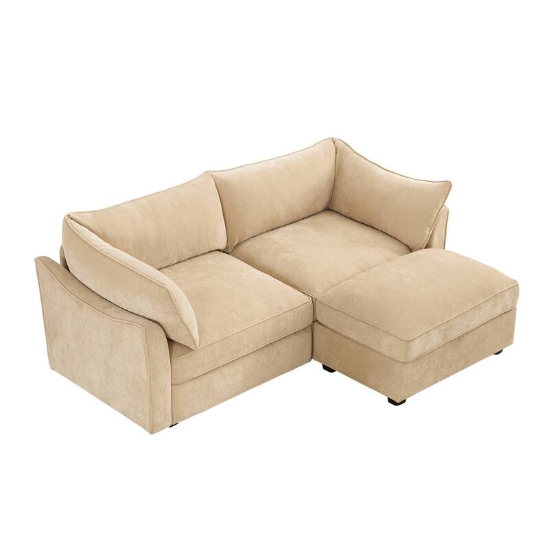 GDFStudio - Chenille 2-Seater 78.7" Sofa with Movable Ottoman and Storage Drawers