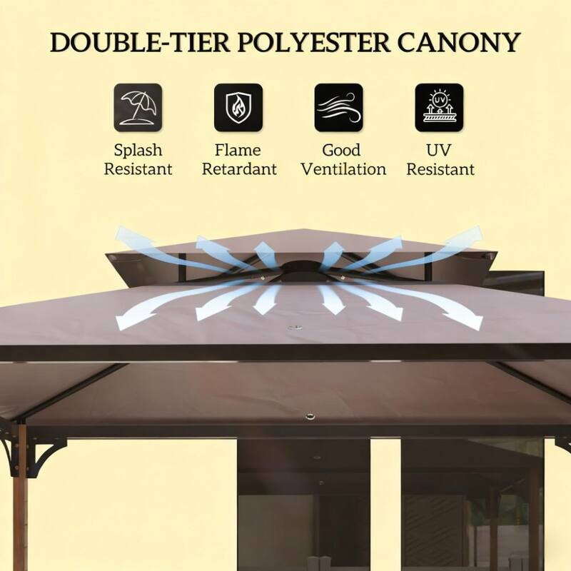 GDFStudio - Outdoor 8'x5' Double Tiered Grill Gazebo with Side Shelves & Hooks