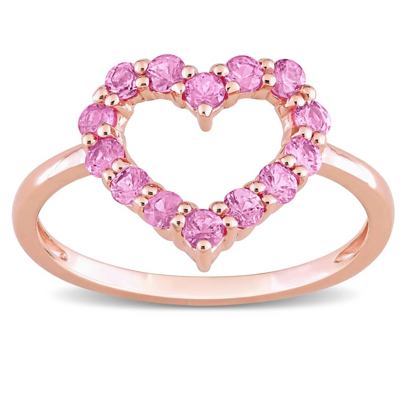 Miadora 3 1/5ct TGW Pink Sapphire 3-Piece Jewelry Set - Heart Necklace Earrings Ring 10k Rose Gold