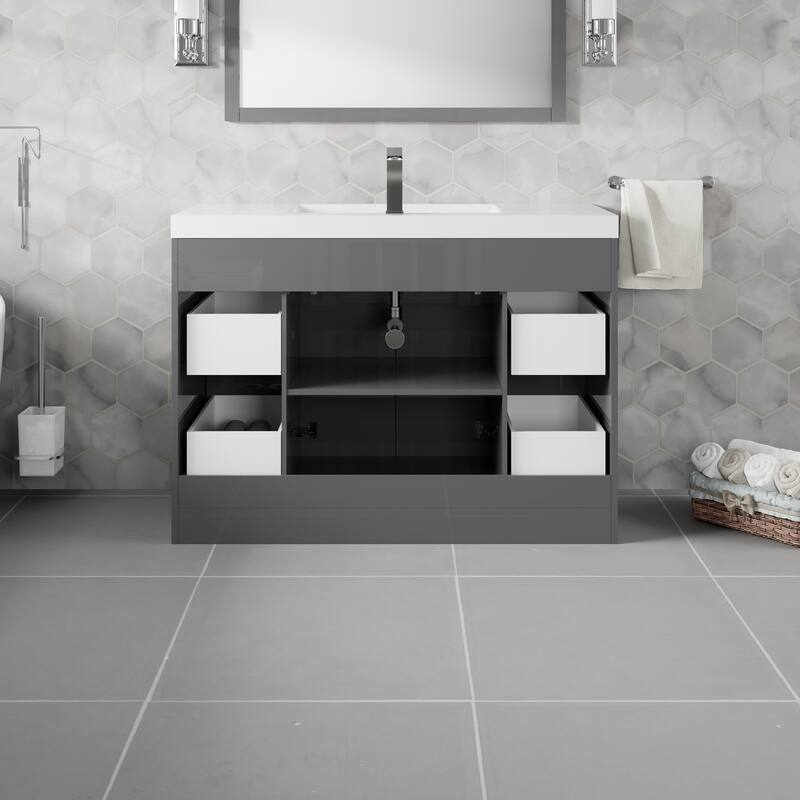 Eviva Lugano 48 inch Gray Modern Bathroom Vanity with White Integrated Acrylic Top - 48"