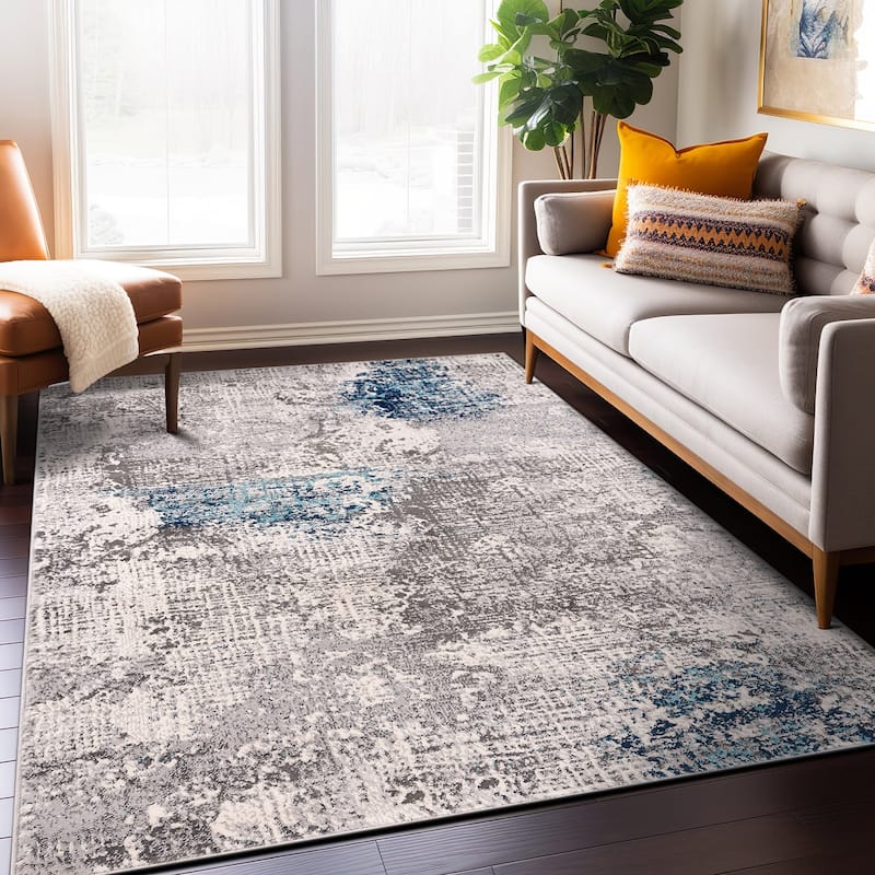 World Rug Gallery Prague Distressed Abstract Area Rug - 3' 3" x 5' - Blue - Runner/Rectangle