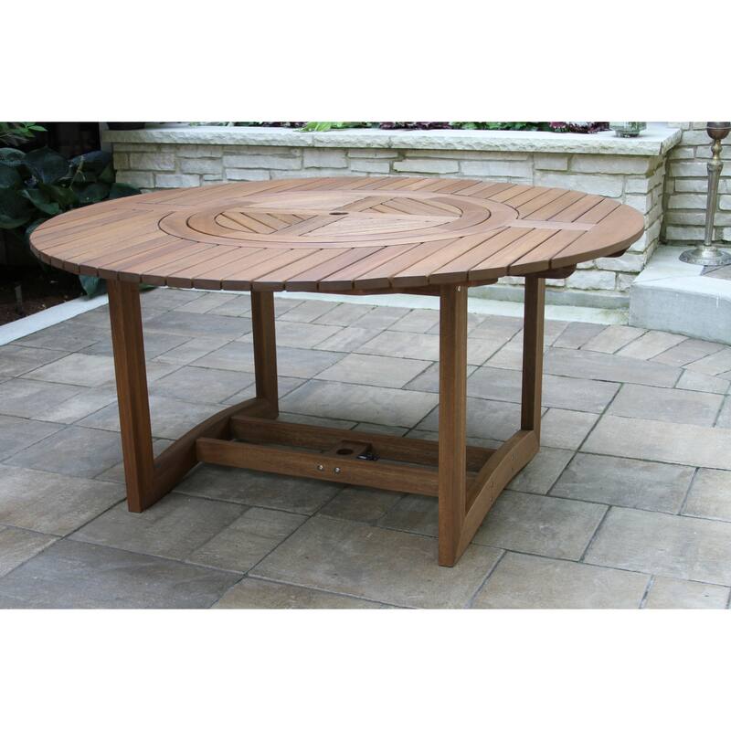 Eilaf 7-Piece Eucalyptus Lazy Susan Dining Set With 6 Stacking Rope Armchairs