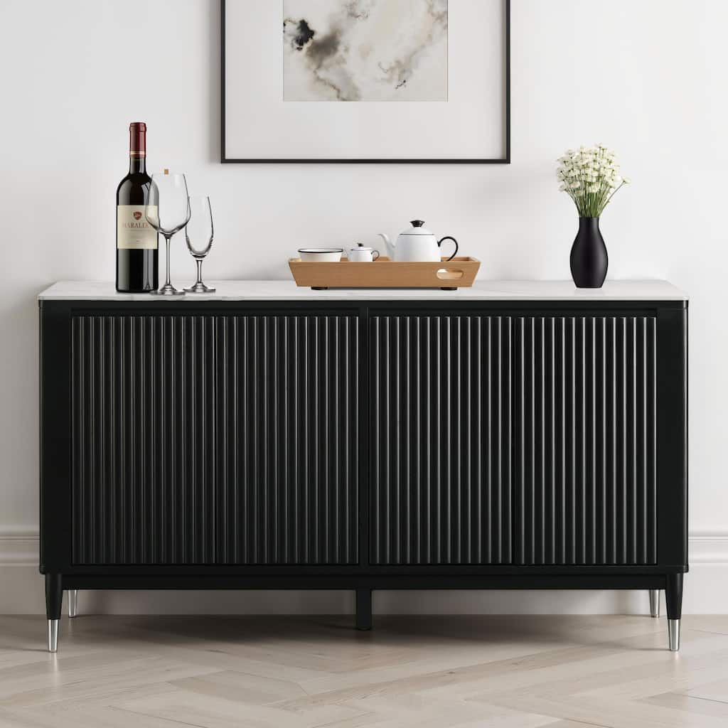 Furniture of America Kalor Modern Black and White Solid Wood Dining Server Cabinet