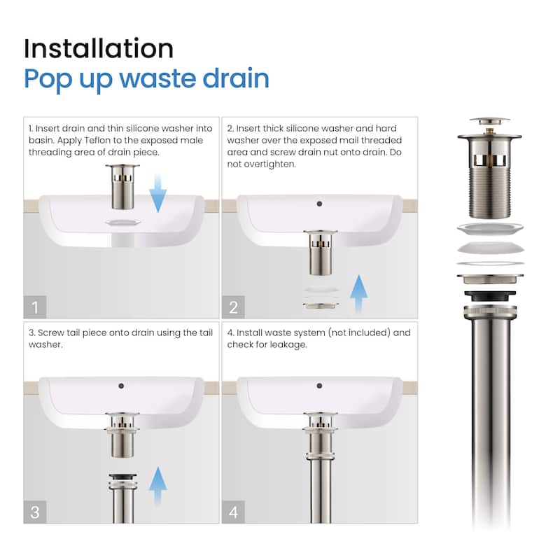 Bathroom Sink Pop Up Drain Stopper with 12" tailpiece, with Overflow