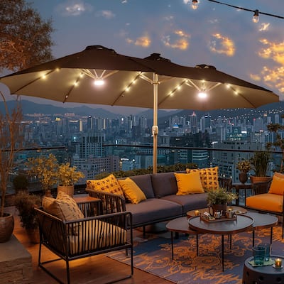 XIZZI Outdoor Patio Umbrella with Solar LED Lights and Base