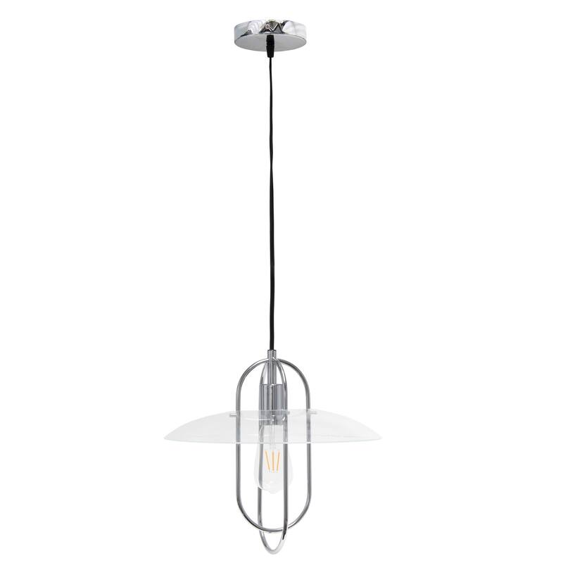 Modern Pendant Light - Metal & Glass Shade - Chrome Finish - Kitchen, Dining, Office Lighting - 13.5" x 45" - 45