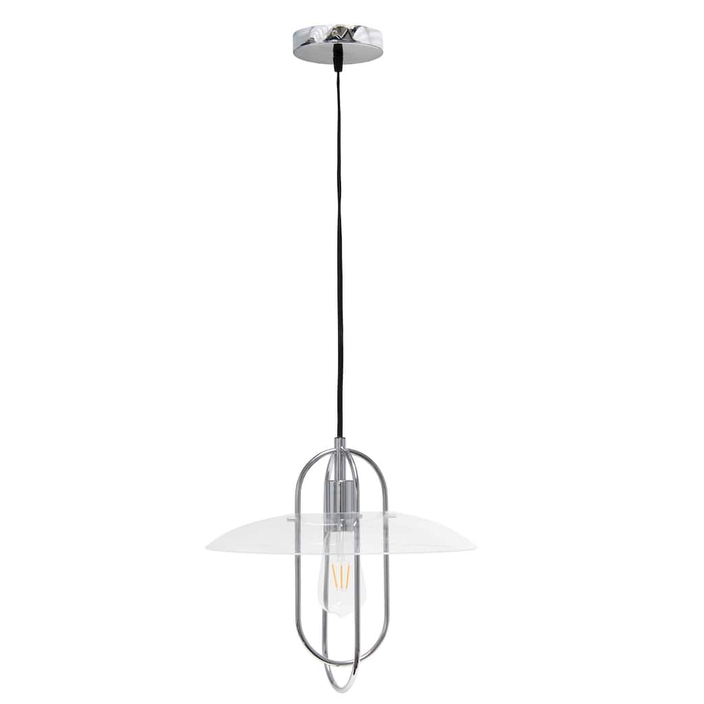 Modern Pendant Light - Metal & Glass Shade - Chrome Finish - Kitchen, Dining, Office Lighting - 13.5" x 45" - 45