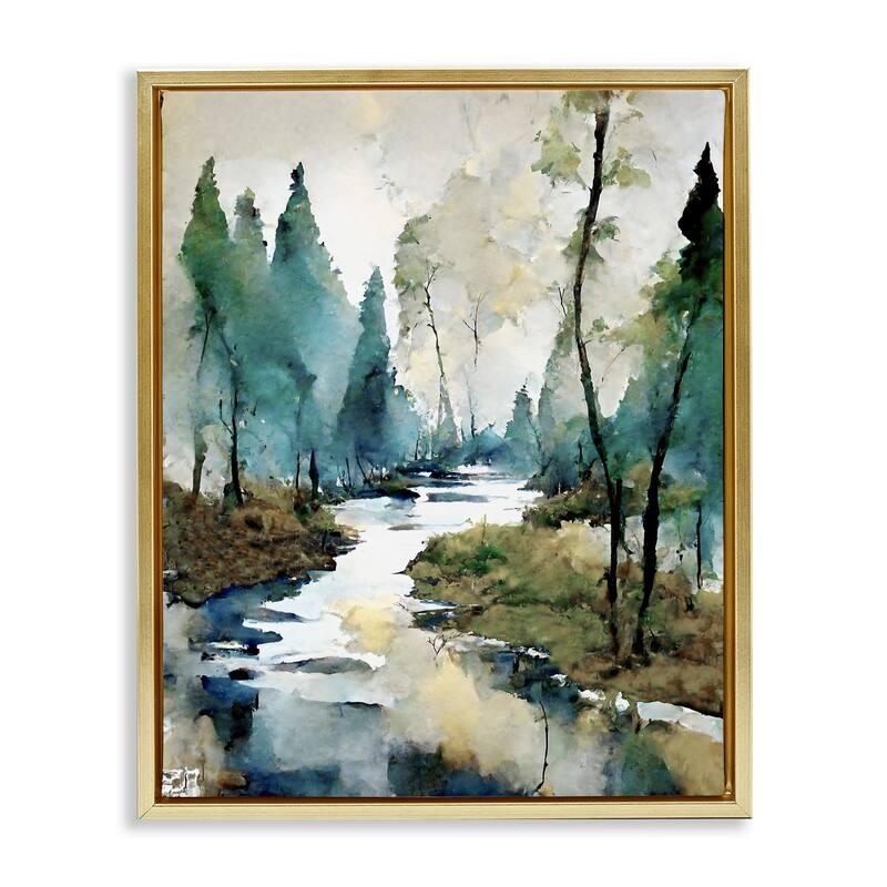 Stupell Watercolor Creek Landscape Framed Floater Canvas Wall Art Design by Ray Powers
