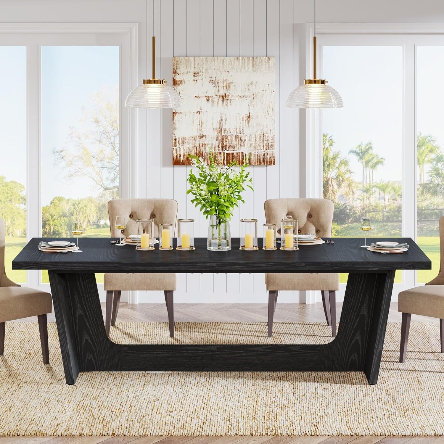 70.87-Inch Wood Dining Table, Large Dining Room Table for 6-8