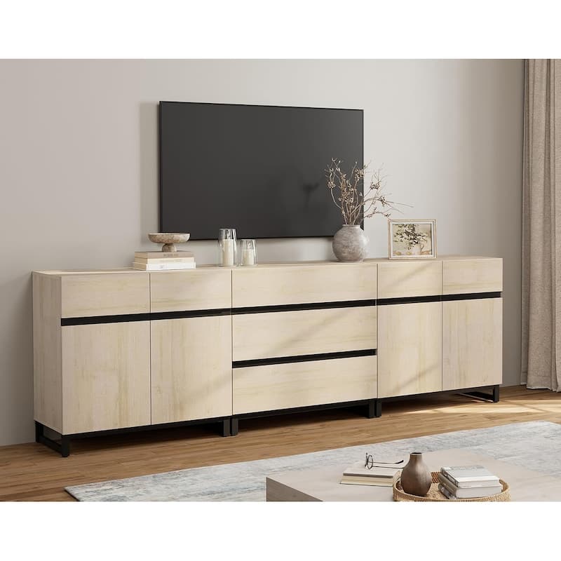 WAMPAT Modern TV Stand for TVs up to 100 inch, 3 in 1 TV Console with Adjustable Shelves and 3 Drawers for Living Room,Bedroom