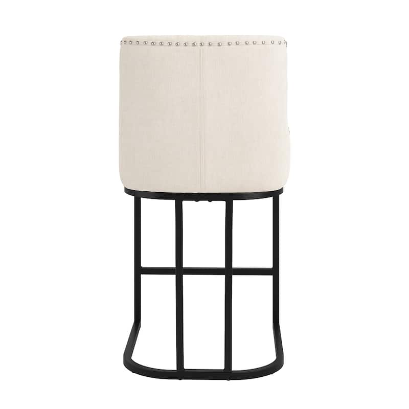 26" Modern Metal Barstools Set of 2 Upholstered Counter Height Bar stools with Back and 6" Thick Cushion for Kitchen Island