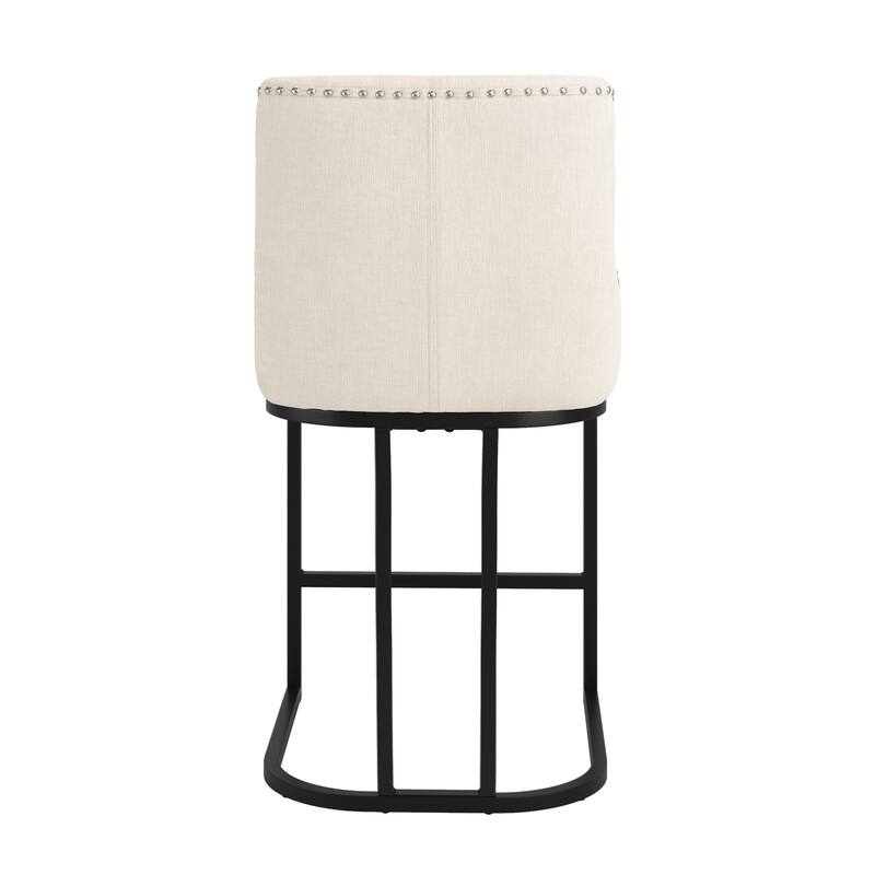 26" Modern Metal Barstools Set of 3 Upholstered Counter Height Bar stools with Back and 6" Thick Cushion for Kitchen Island