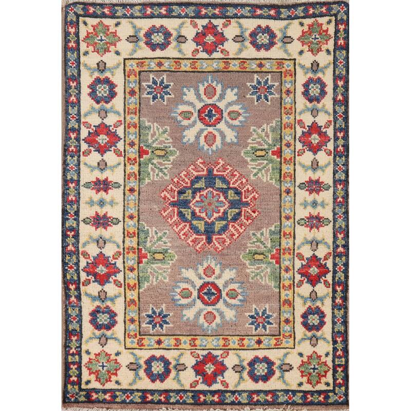 Traditional Kazak Foyer Rug Handmade Oriental Brown Wool Carpet - 2'0"x 3'0"