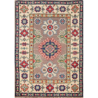 Traditional Kazak Foyer Rug Handmade Oriental Brown Wool Carpet - 2'0"x 3'0"