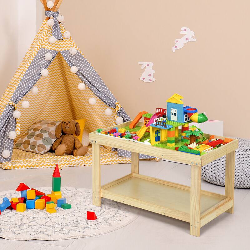 Gymax Patented Wood Kids Activity Play Table Block Table Multifunction - 32.5'' x 17'' x 19.5''