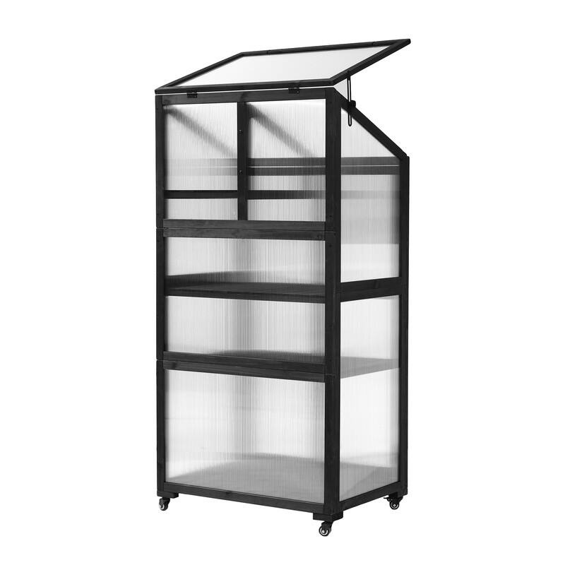 62inch Height Wood Large Greenhouse Balcony Portable Cold Frame with Wheels and Adjustable Shelves